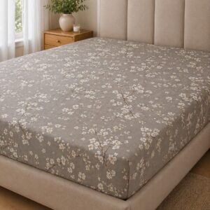 Taupe Blossom Branch Fitted Sheet